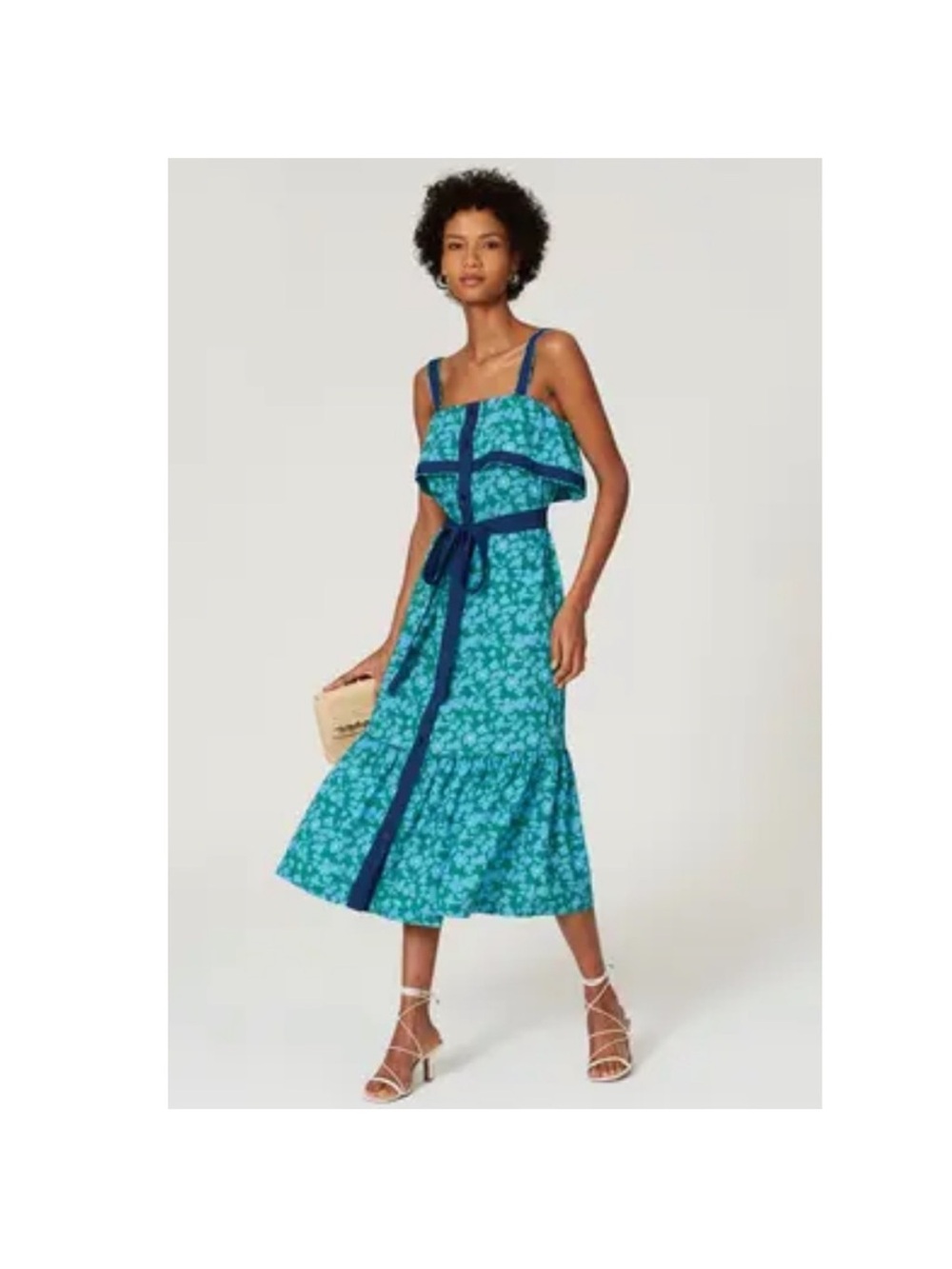 Derek lam pop over Blue Floral Ruffle Midi Dress size 44/M